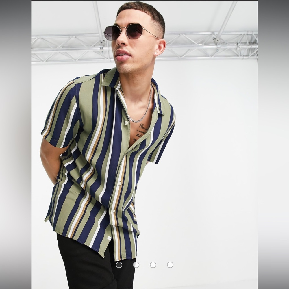 ASOS Selected Homme vertical stripe shirt with revere collar size M